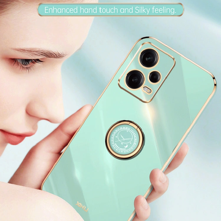 For Xiaomi Redmi Note 12 5G Global XINLI Straight Edge 6D Electroplate TPU Phone Case with Ring Holder(Pink) - free shipping - PMC TechLife - Order now!