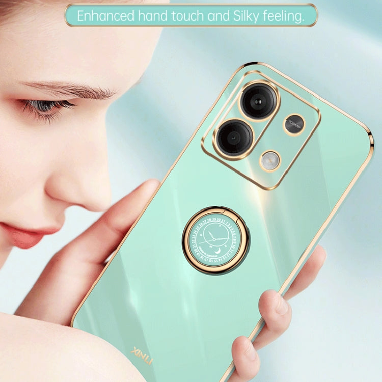 For Xiaomi Redmi Note 13 5G XINLI Straight Edge 6D Electroplate TPU Phone Case with Ring Holder(Mint Green) - Note 13 Cases by XINLI | Online Shopping South Africa | PMC TechLife | Buy Now Pay Later Mobicred