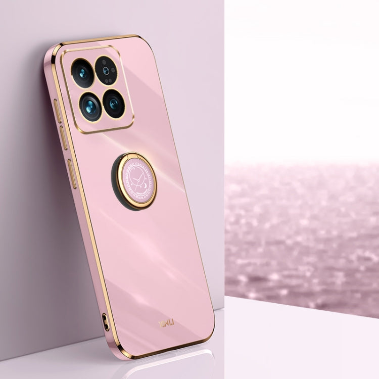 For Xiaomi 14 XINLI Straight Edge 6D Electroplate TPU Phone Case with Ring Holder(Cherry Purple) - 14 Cases by XINLI | Online Shopping South Africa | PMC TechLife | Buy Now Pay Later Mobicred