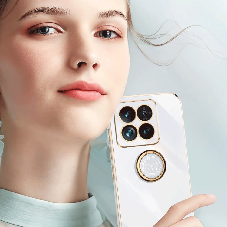 For Xiaomi 14 XINLI Straight Edge 6D Electroplate TPU Phone Case with Ring Holder(Celestial Blue) - 14 Cases by XINLI | Online Shopping South Africa | PMC TechLife | Buy Now Pay Later Mobicred