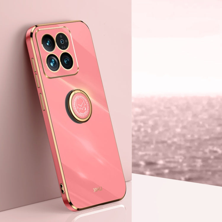 For Xiaomi 14 XINLI Straight Edge 6D Electroplate TPU Phone Case with Ring Holder(Hawthorn Red) - 14 Cases by XINLI | Online Shopping South Africa | PMC TechLife | Buy Now Pay Later Mobicred