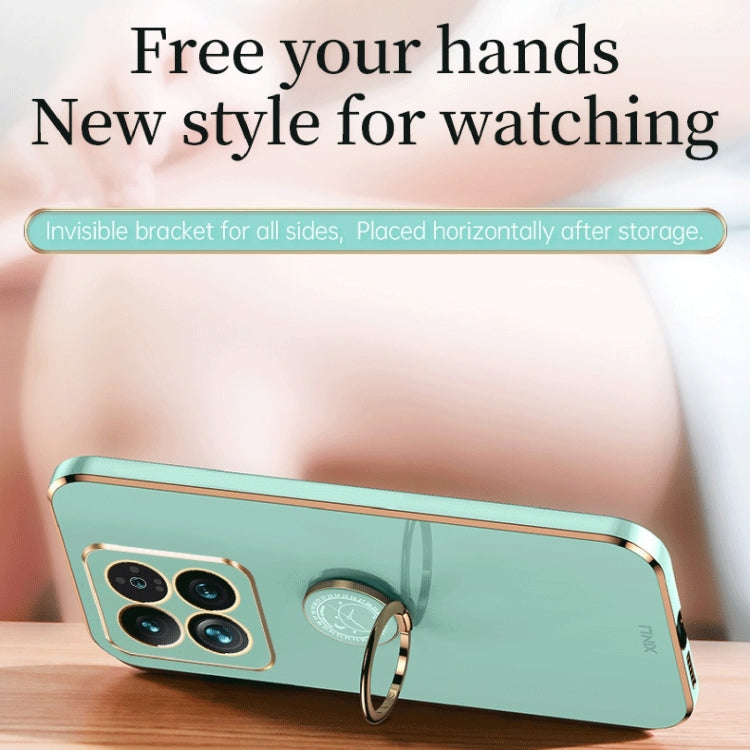 For Xiaomi 14 XINLI Straight Edge 6D Electroplate TPU Phone Case with Ring Holder(Mint Green) - 14 Cases by XINLI | Online Shopping South Africa | PMC TechLife | Buy Now Pay Later Mobicred
