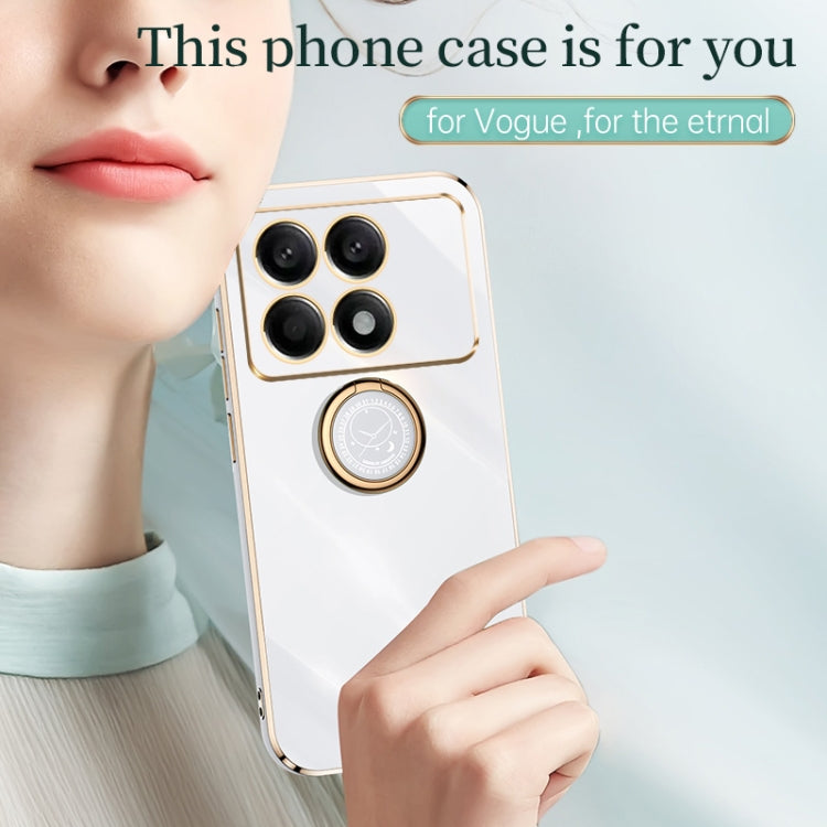 For Xiaomi Redmi K70 XINLI Straight Edge 6D Electroplate TPU Phone Case with Ring Holder(Pink) - K70 Cases by XINLI | Online Shopping South Africa | PMC TechLife | Buy Now Pay Later Mobicred