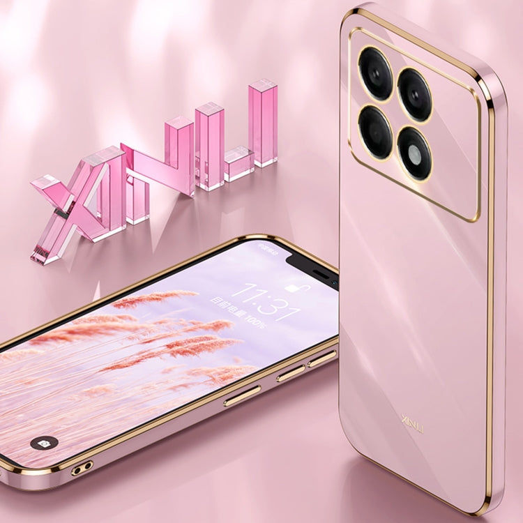 For Xiaomi Redmi K70 XINLI Straight Edge 6D Electroplate TPU Phone Case with Ring Holder(Pink) - K70 Cases by XINLI | Online Shopping South Africa | PMC TechLife | Buy Now Pay Later Mobicred