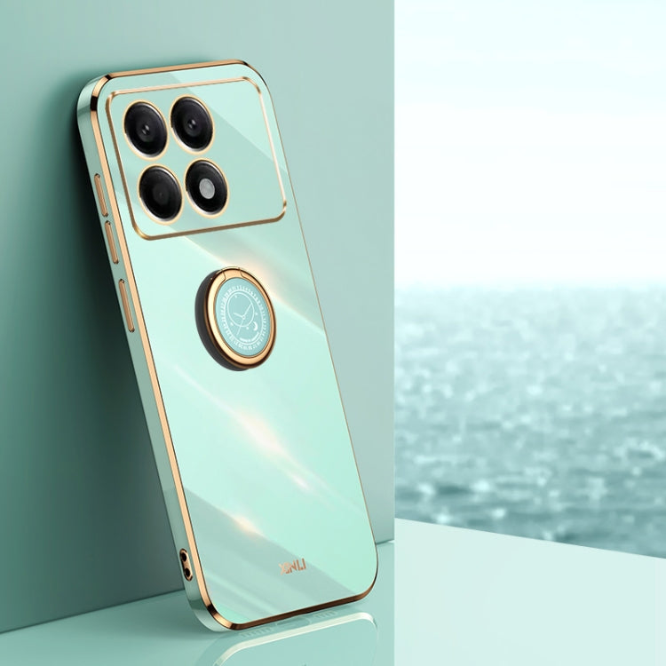 For Xiaomi Redmi K70 XINLI Straight Edge 6D Electroplate TPU Phone Case with Ring Holder(Mint Green) - K70 Cases by XINLI | Online Shopping South Africa | PMC TechLife | Buy Now Pay Later Mobicred