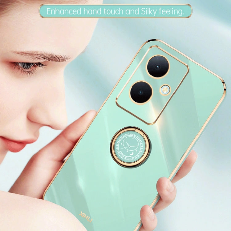 For vivo Y78+ XINLI Straight Edge 6D Electroplate TPU Phone Case with Ring Holder(Black) - vivo Cases by XINLI | Online Shopping South Africa | PMC TechLife | Buy Now Pay Later Mobicred