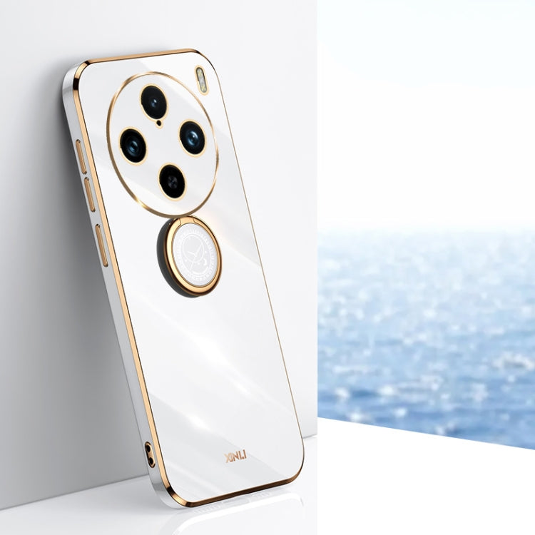 For vivo X100 Pro 5G XINLI Straight Edge 6D Electroplate TPU Phone Case with Ring Holder(White) - vivo Cases by XINLI | Online Shopping South Africa | PMC TechLife | Buy Now Pay Later Mobicred