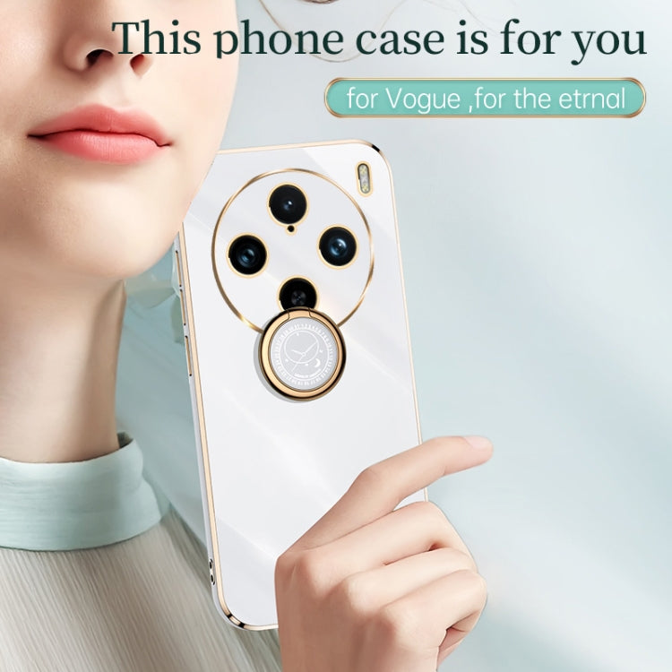 For vivo X100 Pro 5G XINLI Straight Edge 6D Electroplate TPU Phone Case with Ring Holder(Pink) - X100 Pro Cases by XINLI | Online Shopping South Africa | PMC TechLife
