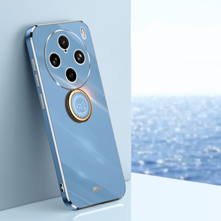 For vivo X100 Pro 5G XINLI Straight Edge 6D Electroplate TPU Phone Case with Ring Holder(Mint Green) - X100 Pro Cases by XINLI | Online Shopping South Africa | PMC TechLife