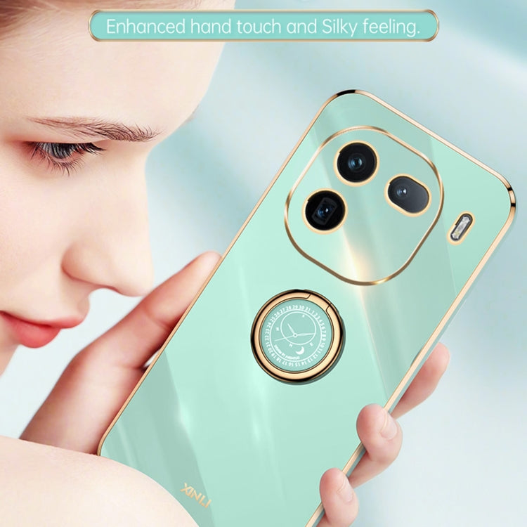 For vivo iQOO 12 5G XINLI Straight Edge 6D Electroplate TPU Phone Case with Ring Holder(Black) - vivo Cases by XINLI | Online Shopping South Africa | PMC TechLife | Buy Now Pay Later Mobicred