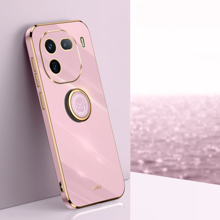 For vivo iQOO 12 5G XINLI Straight Edge 6D Electroplate TPU Phone Case with Ring Holder(Cherry Purple) - vivo Cases by XINLI | Online Shopping South Africa | PMC TechLife | Buy Now Pay Later Mobicred