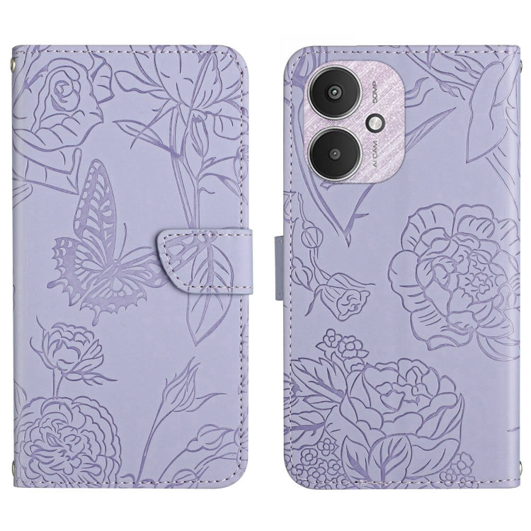 For Xiaomi Redmi 13C 5G Skin Feel Butterfly Embossed Flip Leather Phone Case(Purple) - 13C Cases by PMC TechLife | Online Shopping South Africa | PMC TechLife | Buy Now Pay Later Mobicred