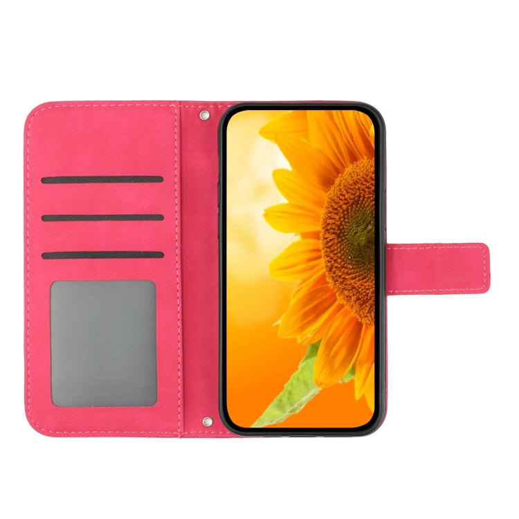 For Xiaomi Poco F5 Skin Feel Sun Flower Embossed Flip Leather Phone Case with Lanyard(Rose Red) - Xiaomi Cases by PMC TechLife | Online Shopping South Africa | PMC TechLife | Buy Now Pay Later Mobicred