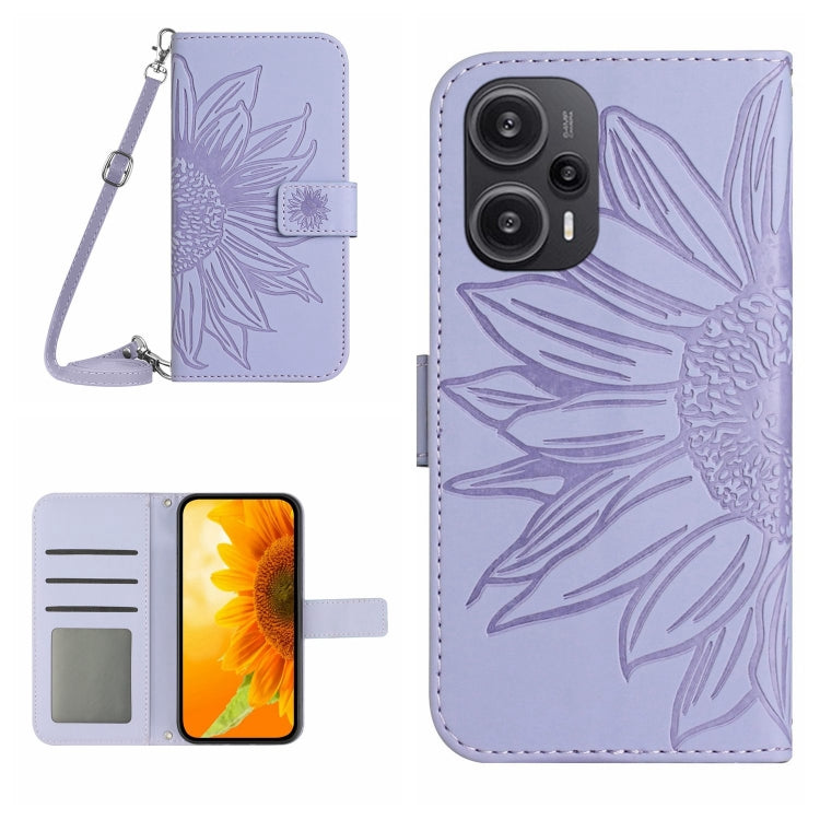 For Xiaomi Poco F5 Skin Feel Sun Flower Embossed Flip Leather Phone Case with Lanyard(Purple) - free shipping - PMC TechLife - Order now!