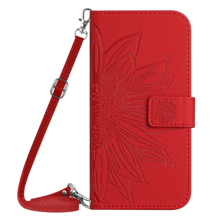 For Xiaomi Poco F5 Skin Feel Sun Flower Embossed Flip Leather Phone Case with Lanyard(Red) - Xiaomi Cases by PMC TechLife | Online Shopping South Africa | PMC TechLife | Buy Now Pay Later Mobicred