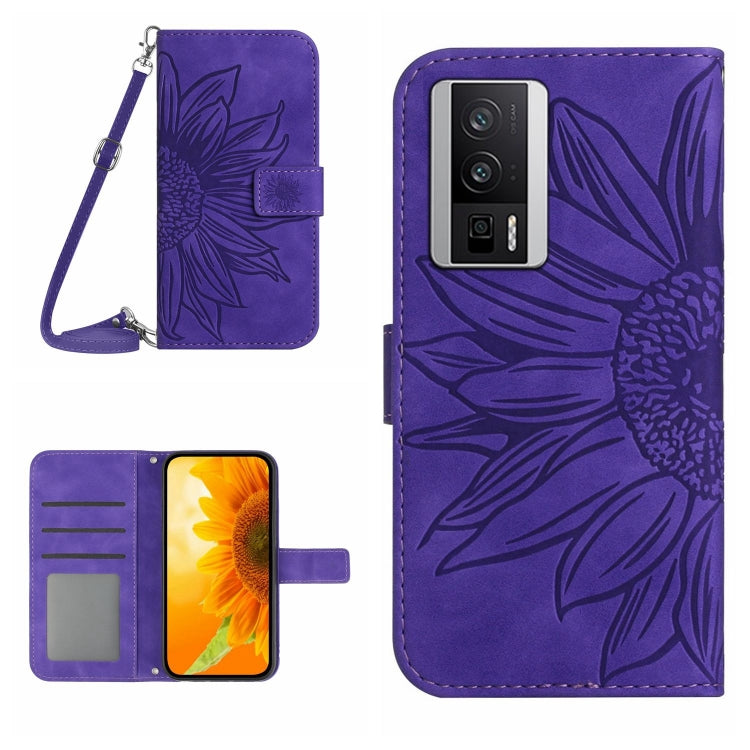 For Xiaomi Poco F5 Pro Skin Feel Sun Flower Embossed Flip Leather Phone Case with Lanyard(Dark Purple) - free shipping - PMC TechLife - Order now!