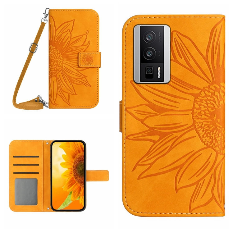For Xiaomi Poco F5 Pro Skin Feel Sun Flower Embossed Flip Leather Phone Case with Lanyard(Yellow) - Xiaomi Cases by PMC TechLife | Online Shopping South Africa | PMC TechLife | Buy Now Pay Later Mobicred