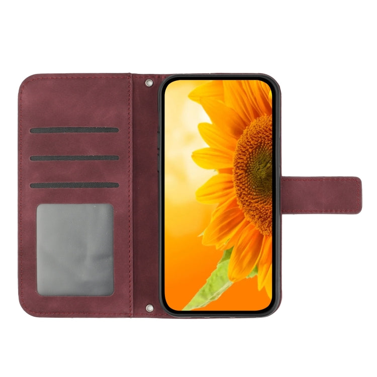 For Xiaomi Poco F5 Pro Skin Feel Sun Flower Embossed Flip Leather Phone Case with Lanyard(Wine Red) - Xiaomi Cases by PMC TechLife | Online Shopping South Africa | PMC TechLife | Buy Now Pay Later Mobicred