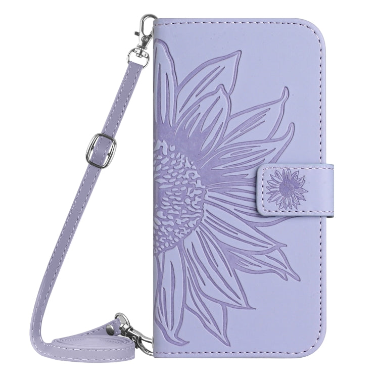 For Xiaomi Poco F5 Pro Skin Feel Sun Flower Embossed Flip Leather Phone Case with Lanyard(Purple) - Xiaomi Cases by PMC TechLife | Online Shopping South Africa | PMC TechLife | Buy Now Pay Later Mobicred