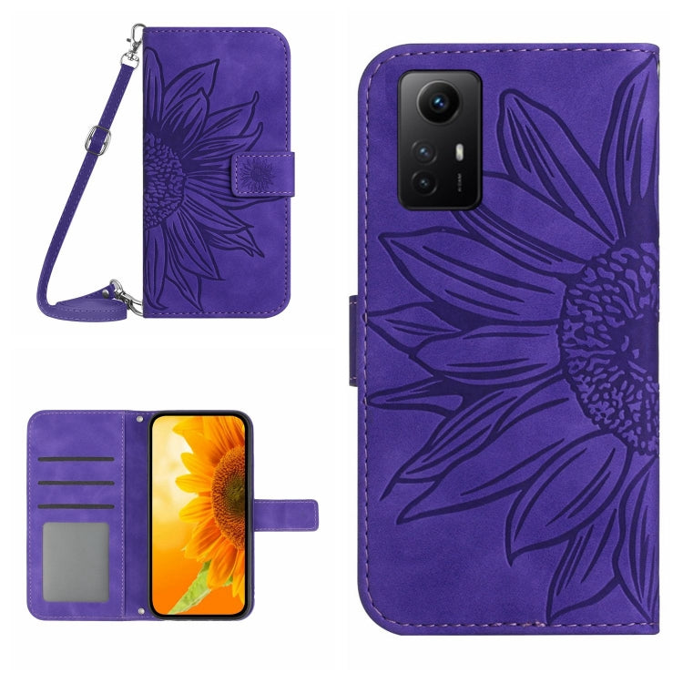 For Xiaomi Redmi Note 12S Skin Feel Sun Flower Embossed Flip Leather Phone Case with Lanyard(Dark Purple) - Xiaomi Cases by PMC TechLife | Online Shopping South Africa | PMC TechLife | Buy Now Pay Later Mobicred