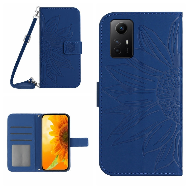 For Xiaomi Redmi Note 12S Skin Feel Sun Flower Embossed Flip Leather Phone Case with Lanyard(Dark Blue) - Xiaomi Cases by PMC TechLife | Online Shopping South Africa | PMC TechLife | Buy Now Pay Later Mobicred