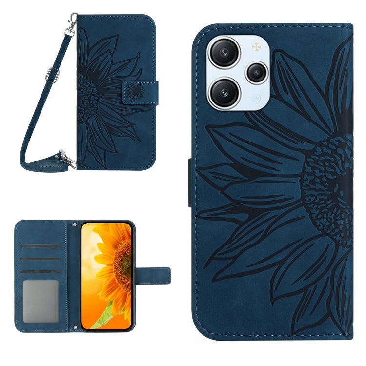 For Xiaomi Redmi 12 4G Global Skin Feel Sun Flower Embossed Flip Leather Phone Case with Lanyard(Inky Blue) - Xiaomi Cases by PMC TechLife | Online Shopping South Africa | PMC TechLife | Buy Now Pay Later Mobicred