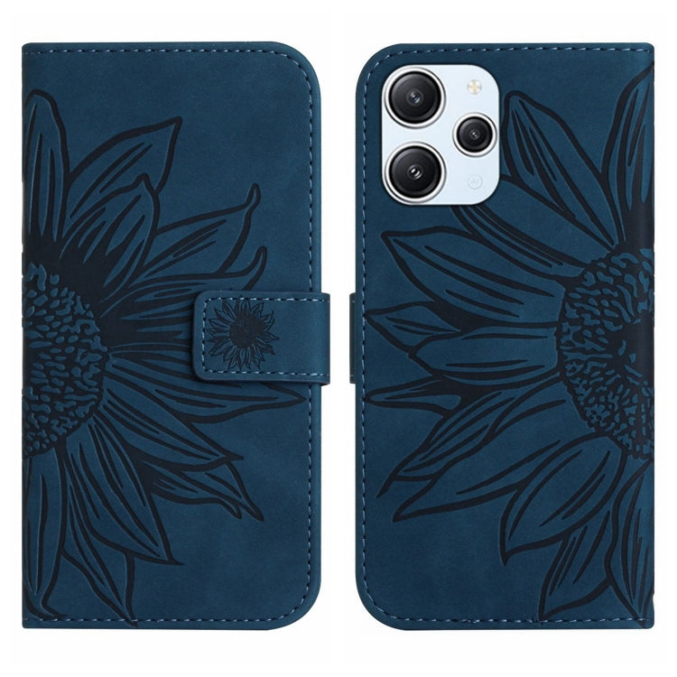 For Xiaomi Redmi 12 4G Global Skin Feel Sun Flower Embossed Flip Leather Phone Case with Lanyard(Inky Blue) - Xiaomi Cases by PMC TechLife | Online Shopping South Africa | PMC TechLife | Buy Now Pay Later Mobicred