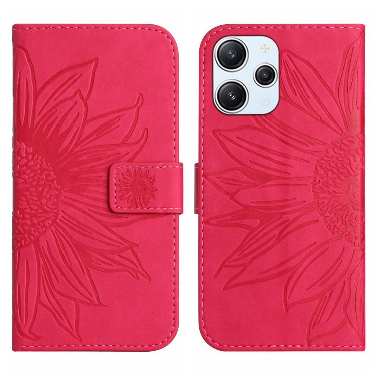 For Xiaomi Redmi 12 4G Global Skin Feel Sun Flower Embossed Flip Leather Phone Case with Lanyard(Rose Red) - free shipping - PMC TechLife - Order now!