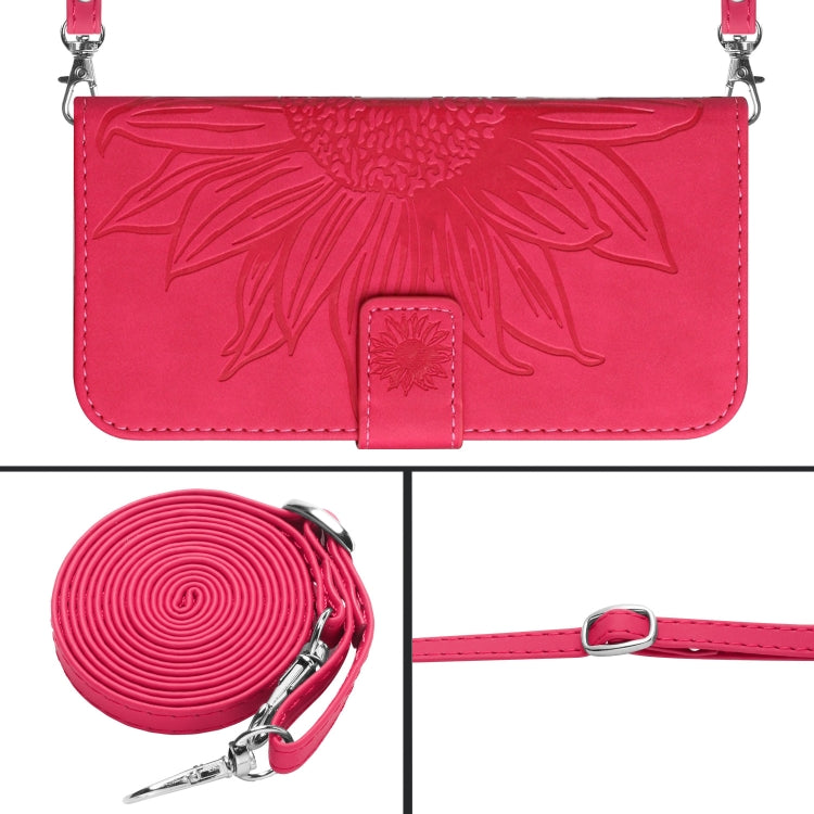 For Xiaomi Redmi 12 4G Global Skin Feel Sun Flower Embossed Flip Leather Phone Case with Lanyard(Rose Red) - free shipping - PMC TechLife - Order now!