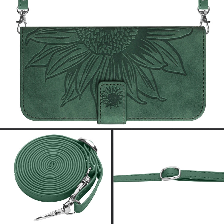 For Xiaomi Redmi 12 4G Global Skin Feel Sun Flower Embossed Flip Leather Phone Case with Lanyard(Green) - Xiaomi Cases by PMC TechLife | Online Shopping South Africa | PMC TechLife | Buy Now Pay Later Mobicred
