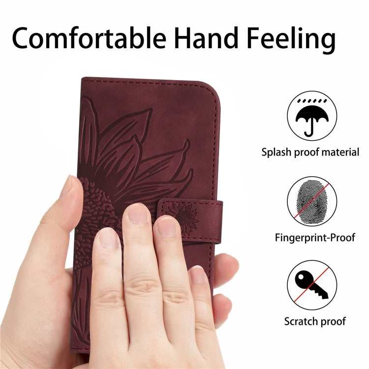 For Xiaomi Redmi 12 4G Global Skin Feel Sun Flower Embossed Flip Leather Phone Case with Lanyard(Wine Red) - Xiaomi Cases by PMC TechLife | Online Shopping South Africa | PMC TechLife | Buy Now Pay Later Mobicred