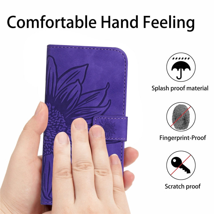 For Xiaomi Redmi 12 5G Skin Feel Sun Flower Embossed Flip Leather Phone Case with Lanyard(Dark Purple) - Xiaomi Cases by PMC TechLife | Online Shopping South Africa | PMC TechLife | Buy Now Pay Later Mobicred
