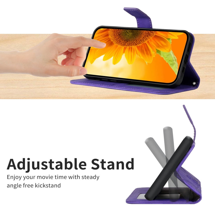 For Xiaomi Redmi 12 5G Skin Feel Sun Flower Embossed Flip Leather Phone Case with Lanyard(Dark Purple) - Xiaomi Cases by PMC TechLife | Online Shopping South Africa | PMC TechLife | Buy Now Pay Later Mobicred