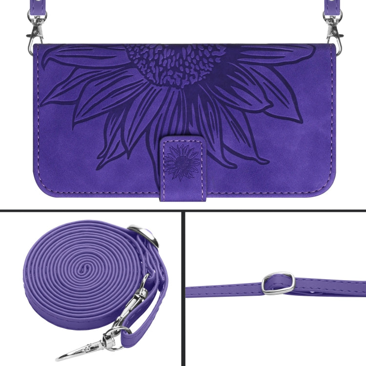 For Xiaomi Redmi 12 5G Skin Feel Sun Flower Embossed Flip Leather Phone Case with Lanyard(Dark Purple) - Xiaomi Cases by PMC TechLife | Online Shopping South Africa | PMC TechLife | Buy Now Pay Later Mobicred
