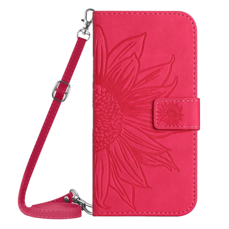 For Xiaomi Redmi 12 5G Skin Feel Sun Flower Embossed Flip Leather Phone Case with Lanyard(Rose Red) - Xiaomi Cases by PMC TechLife | Online Shopping South Africa | PMC TechLife | Buy Now Pay Later Mobicred