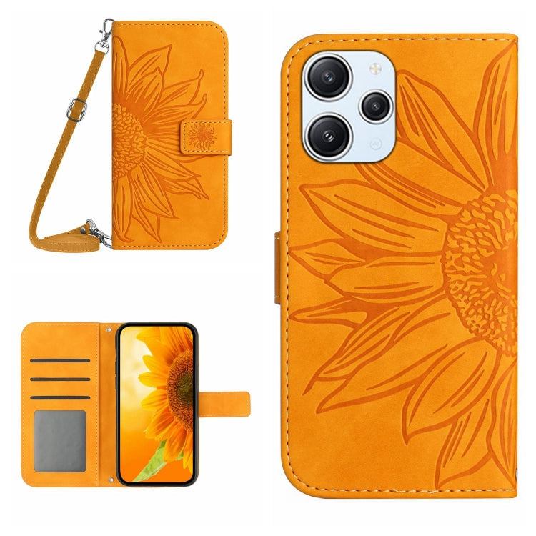 For Xiaomi Redmi 12 5G Skin Feel Sun Flower Embossed Flip Leather Phone Case with Lanyard(Yellow) - Xiaomi Cases by PMC TechLife | Online Shopping South Africa | PMC TechLife | Buy Now Pay Later Mobicred