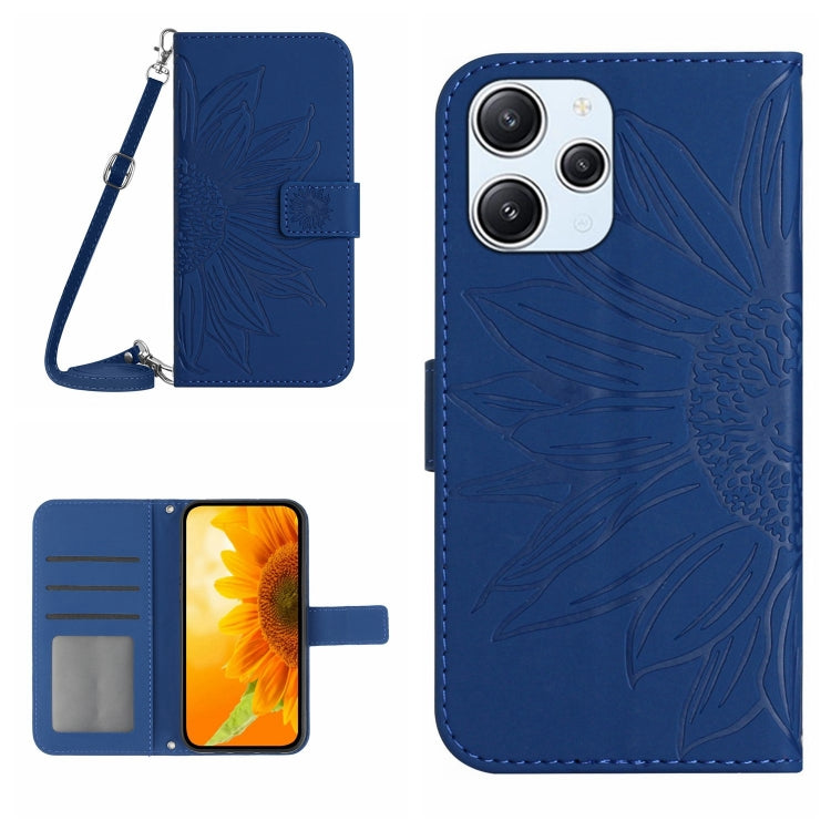 For Xiaomi Redmi 12 5G Skin Feel Sun Flower Embossed Flip Leather Phone Case with Lanyard(Dark Blue) - free shipping - PMC TechLife - Order now!