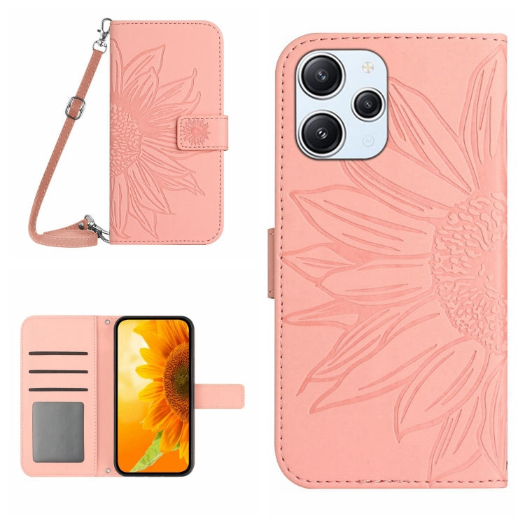 For Xiaomi Redmi 12 5G Skin Feel Sun Flower Embossed Flip Leather Phone Case with Lanyard(Pink) - free shipping - PMC TechLife - Order now!
