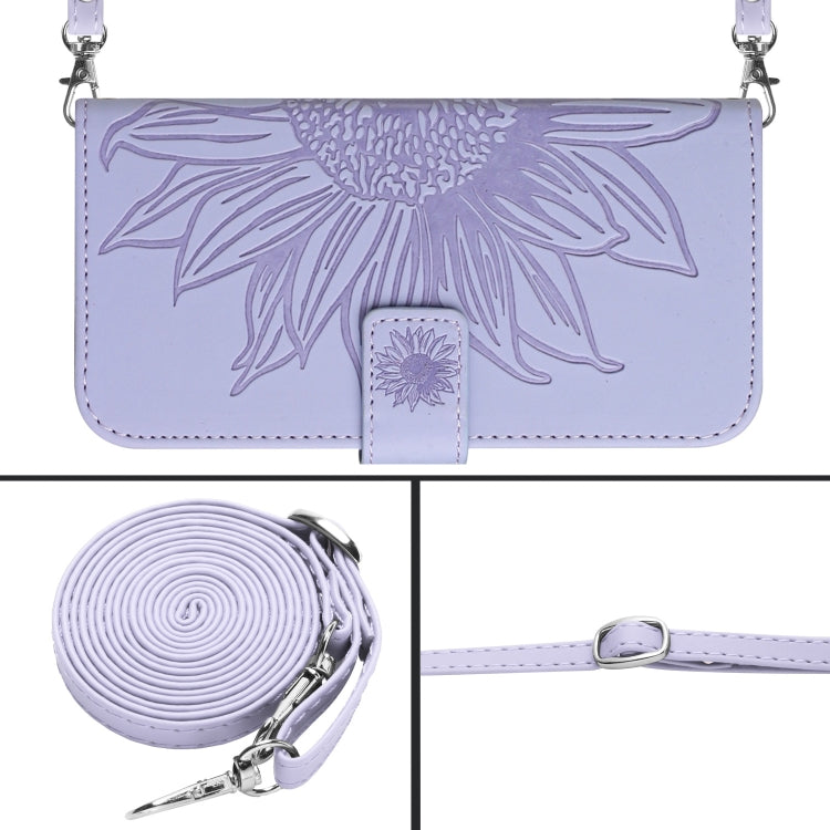 For Xiaomi Redmi 12 5G Skin Feel Sun Flower Embossed Flip Leather Phone Case with Lanyard(Purple) - Xiaomi Cases by PMC TechLife | Online Shopping South Africa | PMC TechLife | Buy Now Pay Later Mobicred