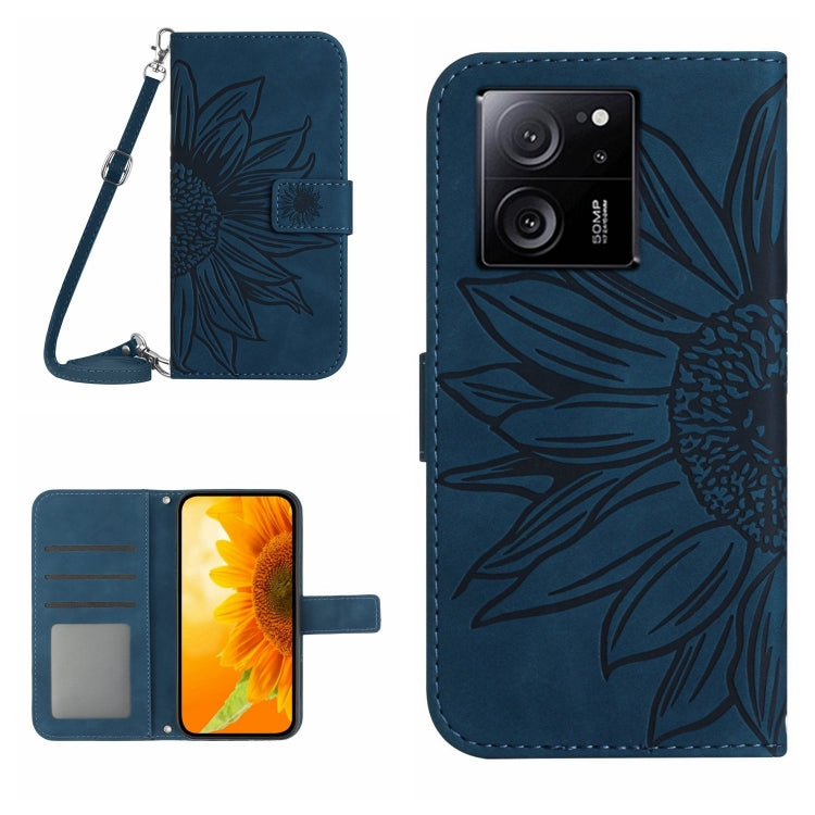 For Xiaomi 13T / 13T Pro Skin Feel Sun Flower Embossed Flip Leather Phone Case with Lanyard(Inky Blue) - Xiaomi Cases by PMC TechLife | Online Shopping South Africa | PMC TechLife | Buy Now Pay Later Mobicred