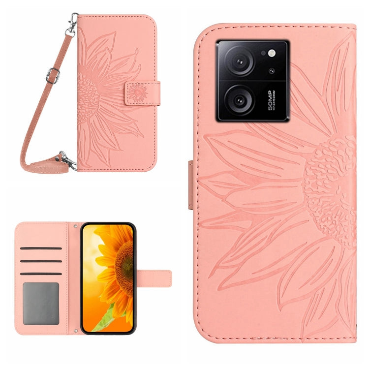 For Xiaomi 13T / 13T Pro Skin Feel Sun Flower Embossed Flip Leather Phone Case with Lanyard(Pink) - Xiaomi Cases by PMC TechLife | Online Shopping South Africa | PMC TechLife | Buy Now Pay Later Mobicred