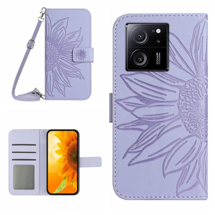 For Xiaomi 13T / 13T Pro Skin Feel Sun Flower Embossed Flip Leather Phone Case with Lanyard(Purple) - Xiaomi Cases by PMC TechLife | Online Shopping South Africa | PMC TechLife | Buy Now Pay Later Mobicred