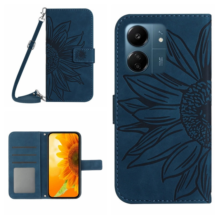 For Xiaomi Redmi 13C 4G Skin Feel Sun Flower Embossed Flip Leather Phone Case with Lanyard(Inky Blue) - 13C Cases by PMC TechLife | Online Shopping South Africa | PMC TechLife | Buy Now Pay Later Mobicred