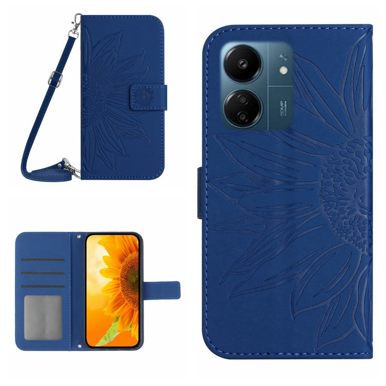 For Xiaomi Redmi 13C 4G Skin Feel Sun Flower Embossed Flip Leather Phone Case with Lanyard(Dark Blue) - 13C Cases by PMC TechLife | Online Shopping South Africa | PMC TechLife | Buy Now Pay Later Mobicred