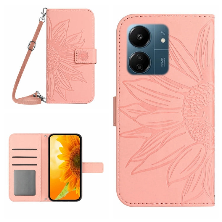 For Xiaomi Redmi 13C 4G Skin Feel Sun Flower Embossed Flip Leather Phone Case with Lanyard(Pink) - 13C Cases by PMC TechLife | Online Shopping South Africa | PMC TechLife | Buy Now Pay Later Mobicred