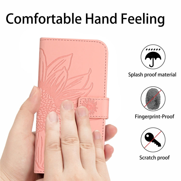 For Xiaomi Redmi 13C 4G Skin Feel Sun Flower Embossed Flip Leather Phone Case with Lanyard(Pink) - 13C Cases by PMC TechLife | Online Shopping South Africa | PMC TechLife | Buy Now Pay Later Mobicred