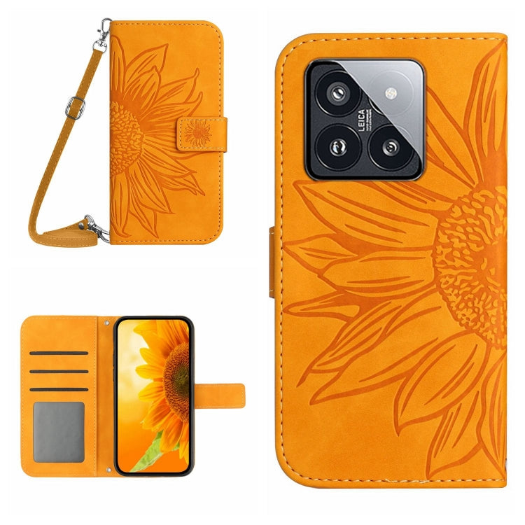 For Xiaomi 14 Skin Feel Sun Flower Embossed Flip Leather Phone Case with Lanyard(Yellow) - 14 Cases by PMC TechLife | Online Shopping South Africa | PMC TechLife | Buy Now Pay Later Mobicred