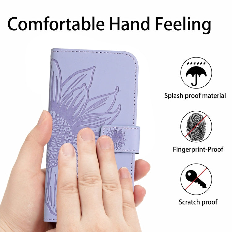 For Xiaomi 14 Skin Feel Sun Flower Embossed Flip Leather Phone Case with Lanyard(Purple) - 14 Cases by PMC TechLife | Online Shopping South Africa | PMC TechLife | Buy Now Pay Later Mobicred