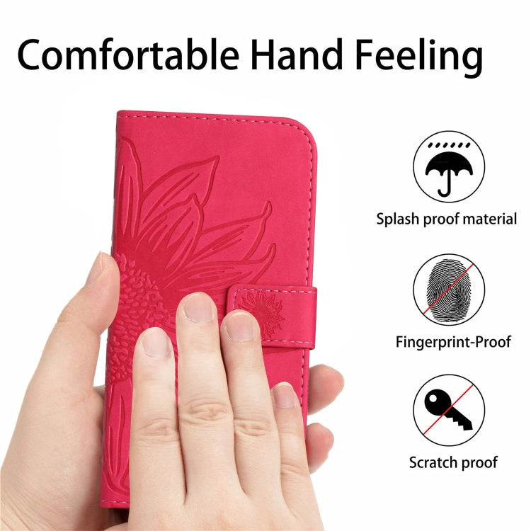For Xiaomi 14 Pro Skin Feel Sun Flower Embossed Flip Leather Phone Case with Lanyard(Rose Red) - 14 Pro Cases by PMC TechLife | Online Shopping South Africa | PMC TechLife | Buy Now Pay Later Mobicred
