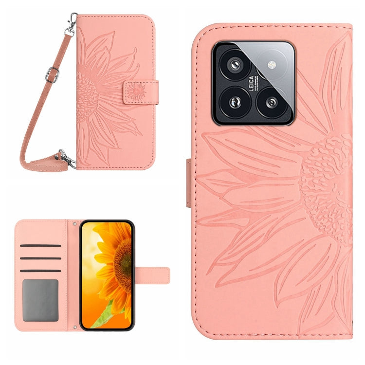 For Xiaomi 14 Pro Skin Feel Sun Flower Embossed Flip Leather Phone Case with Lanyard(Pink) - 14 Pro Cases by PMC TechLife | Online Shopping South Africa | PMC TechLife | Buy Now Pay Later Mobicred